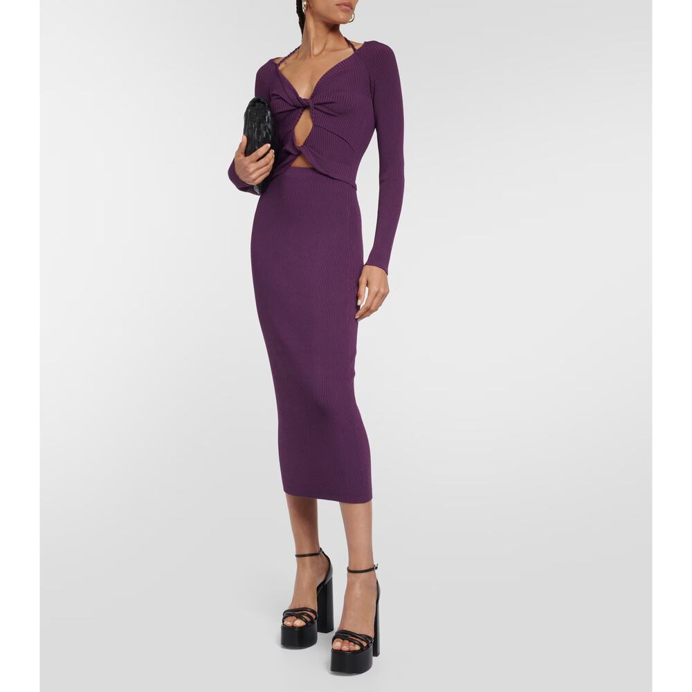 NWT Altuzarra Fotia Cutout Twist-front Halter Rib Dress Deep Amethyst Purple XS